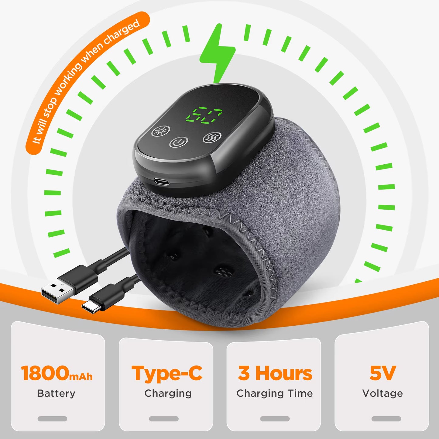 Electric Thermal Wrist Massager with Vibration & 5-Speed Hot Compress
